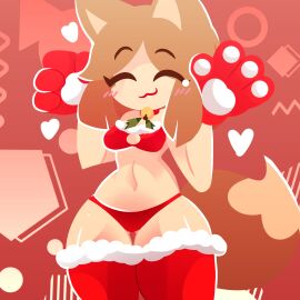 1girls :3 animal_ears bikini bikini_bottom bikini_top blush_lines boob_window breasts brown_hair cathie_(rivergravidade) christmas christmas_clothing christmas_outfit closed_eyes female female_focus female_only friday_night_funkin gloves happy happy_female paw_gloves red_bikini red_thighhighs rivergravidade short_hair smile smiling solo solo_female solo_focus tagme tail thick_thighs thigh_highs thighhighs thighs