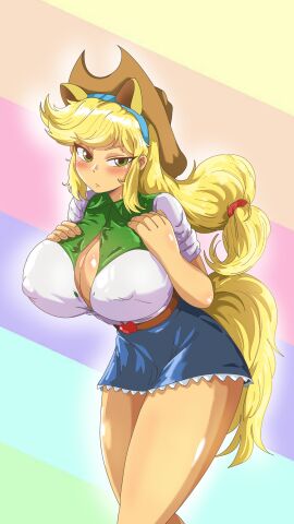 1girls 2d applejack_(mlp) big_breasts breasts clothing curvy_female female friendship_is_magic high_resolution josetomedasco my_little_pony oppai solo_female tagme