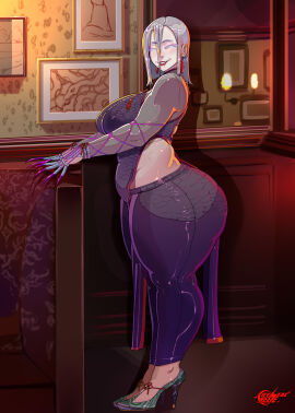1girls a.k.i. alternate_hairstyle ass big_ass bubble_ass bubble_butt clothing crystalcheese fat_ass female female_only fully_clothed huge_ass indoors large_ass looking_at_viewer side_view solo solo_female street_fighter street_fighter_6 thick_ass thick_thighs thunder_thighs white_hair wide_hips