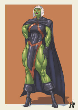 1futa bangs bob_cut bulge bulge_through_clothing bylgbryda cosplay dc dc_comics futanari glowing_eyes green_skin hand_on_hip huge_cock intersex jetto justice_league martian_manhunter miss_martian_(cosplay) muscular muscular_futa penis red_eyes solo subtle_penis white_hair young_justice