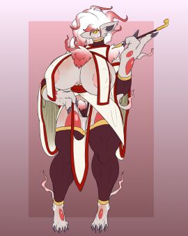 2024 anthro areola big_breasts big_hands biped breasts camel_toe cameltoe chorsinnell39 claws clitoris clitoris_outline clothing digital_media_(artwork) digitigrade female female_anthro finger_claws full-length_portrait fur generation_8_pokemon hair hi_res hisuian_form hisuian_zoroark huge_breasts legwear looking_at_viewer multicolored_body multicolored_fur multicolored_hair nintendo paws pink_areola pokemon pokemon_(species) portrait pussy red_body red_eyes red_fur red_hair regional_form_(pokemon) smoking_pipe solo standing thick_thighs thigh_highs toe_claws two-tone_hair white_body white_fur white_hair yellow_sclera zoroark