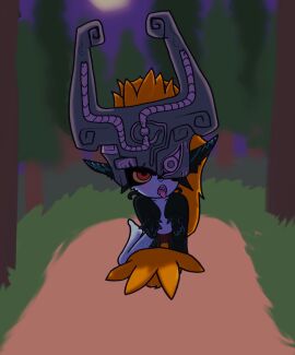 blush bodily_fluids body_blush female forest forest_background furry genital_fluids genitals hair hi_res humanoid imp imp_midna kneeling mask midna nature nature_background night nintendo nude open_mouth orange_hair otterbutts outside pussy pussy_blush red_eyes saliva saliva_on_tongue short_stack size_difference smaller_female solo teeth the_legend_of_zelda tongue tongue_out tree twilight_princess vaginal_fluids