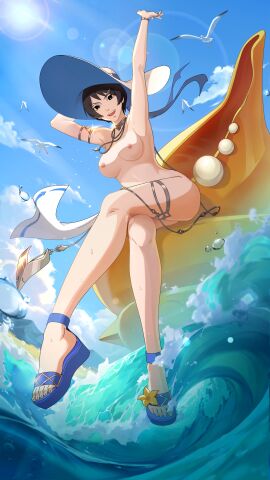 1girls arm_behind_head arms_up ass_support bangs beach black_eyes black_hair blue_sky boruto:_naruto_next_generations breasts crossed_legs curvaceous curvy curvy_body curvy_female curvy_figure detached_collar detached_sleeves edit female female_focus female_only flower from_below front_view full_body hat heels high_heels high_resolution jewelry kurotsuchi looking_at_viewer matching_hair/eyes mature mature_female medium_breasts milf naked_footwear naked_with_shoes_on naruto naruto_(series) naruto_mobile necklace nipples nude_edit nude_filter official_art open_mouth outdoors pearls pinup pixie_cut platform_footwear platform_sandals sandals sea seagull seaside shell short_hair sitting small_breasts smile solo summer summer_hat sunlight third-party_edit tsuchikage water waves wedge_heels