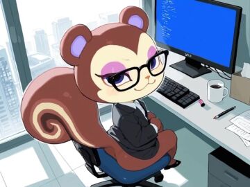 animal_crossing animated ass bad_smell blue_screen_of_death bottomless brown_fart_cloud coughing employee_of_the_month fart fart_cloud fart_fetish fart_torture glasses grok_imagine idiot office office_lady pecan_(animal_crossing) sound stupid tagme video work work_place