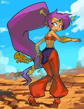 ass embarrassed fart fart_cloud fart_fetish female onomatopoeia scat shantae shantae_(character) shit shitting shocked soiling sound_effects usagaijin