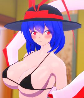 1girls 2024 3d armgvunasm big_breasts bikini bikini_top black_bikini_top blue_hair breasts female hat iku_nagae looking_at_viewer mmd oarfish red_bowtie red_eyes scarlet_weather_rhapsody shawl smiling_at_viewer solo_female solo_focus touhou