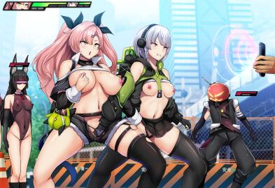 2boys 3girls anby_demara animal_ear_fluff animal_ears black_leotard black_ribbon black_skirt black_thighhighs blush bowlegged_pose braid breasts building change_in_common_sense clenched_teeth clothes_lift commentary_request daiaru female fingering gameplay_mechanics green_eyes grey_hair hair_ornament hair_ribbon hairclip hand_in_another's_panties headphones health_bar highleg highleg_leotard holding holding_phone hollow_thug hoshimi_miyabi hypnosis jacket large_breasts leotard long_hair long_sleeves looking_at_phone male medium_breasts mind_control miniskirt mole mole_on_breast multiple_boys multiple_females multiple_girls multiple_males mutual_fingering mutual_masturbation navel nicole_demara nipple_stimulation nipple_tweak o-ring o-ring_thigh_strap open_mouth outdoors phone pink_hair pussy pussy_juice ribbon see-through see-through_leotard short_hair single_thighhigh skirt skyscraper standing teeth thigh_strap thighhighs thugs_(zenless_zone_zero) tweaking_own_nipple two_side_up yuri zenless_zone_zero