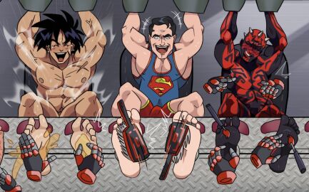 3boys alternate_version_available blush bondage broly broly_(dragon_ball_super) brush brushes clark_kent crossover darth_maul dc dc_comics dragon_ball dragon_ball_super feet foot_fetish foot_focus kal-el male male_feet male_foot_fetish male_only male_tickling no_visible_genitalia oil out_of_frame pmarshyy resisting resisting_pleasure star_wars superman superman_(clark_kent) tickle_fetish tickle_torture tickling tickling_feet tickling_nipples toes_tied veins