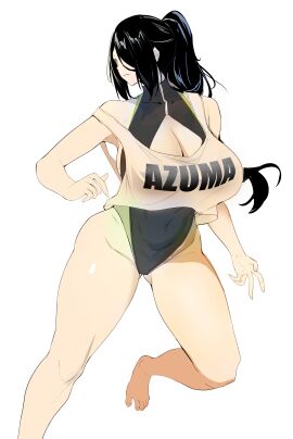azuma_fubuki breasts cleavage curvaceous female hair_over_one_eye large_breasts long_hair mato_seihei_no_slave milf ponytail porroll swimsuit tied_hair voluptuous voluptuous_female