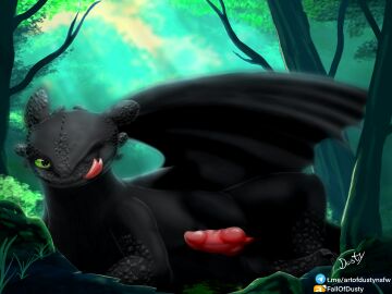 animal_genitalia animal_penis big_penis black_body claws digital_media_(artwork) dragon dreamworks dreamworks_dragons erection european_mythology eye_reflection fallofdusty feral forest forest_background furry genitals glistening glistening_eyes green_eyes hi_res how_to_train_your_dragon knot licking licking_lips looking_at_viewer lying male male_only mythological_creature mythological_scalie mythology nature nature_background night_fury on_side one_eye_closed penis plant presenting presenting_penis reflection scales scalie signature solo solo_male tail text tongue tongue_out toothless tree western_dragon wings wink winking_at_viewer