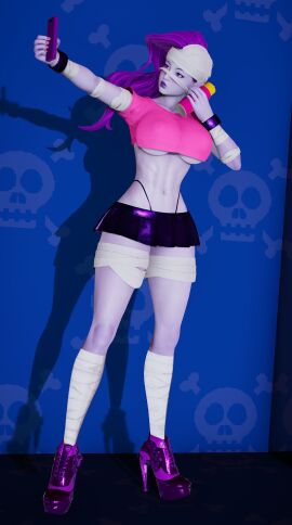 3d brawl_stars clothing emz_(brawl_stars) female purple_body purple_hair selfie zombie_girl