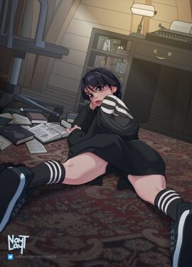 ass ass_focus black_hair female lying naytlayt pale_skin reading sneakers socks tagme the_addams_family turned_around wednesday_addams