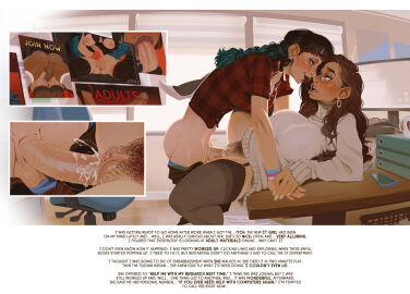 1futa 1girls 2d ass balls big_breasts big_penis black_hair blue_hair bottomless braid breasts brown_hair clitoris clothed clothing cum cum_in_pussy cum_inside duo english_text erection female futa_on_female futanari glasses hairy_pussy hi_res high_resolution highres human incase intersex large_breasts light-skinned_female light-skinned_futa light_skin long_hair looking_at_each_other mostly_clothed office office_sex on_back pants_down partially_clothed pearl_necklace penetration penis pubic_hair pussy sex smile smiling_at_partner stockings story text thighhighs trans_woman transfem transgender_pride_colors turtleneck two-tone_hair vaginal_penetration