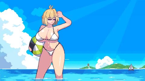1futa alternate_breast_size_(larger) alternate_version_available animated arcueid_brunestud beach bikini blonde_hair blue_ribbon boat breasts bulge bulge_through_clothing cleavage cock_bulge female floating_hair futanari gold_trim hair_between_eyes hand_up happy huge_breasts legband ocean open_mouth outdoors pixel_art raptorbr raptorbr_(artist) red_eyes ribbon smile swimsuit tagme thick_thighs thighs tsukihime tsukihime_(remake) video volleyball watercraft white_bikini wide_hips