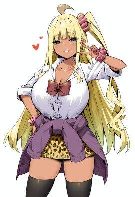 ai_art ai_generated artstyle_imitation blush breasts dark-skinned_female dark_skin female gal gyaru gyaru_gal heart huge_breasts looking_at_viewer nai_diffusion novelai pamelafb school_uniform schoolgirl self_upload sky_(freedom)_(ai_style) tan tan_body tan_skin thick_thighs thighs