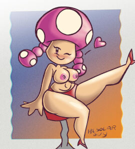 blush blush_lines bottom_heavy female heart heart_symbol heels hlsolarguy looking_at_viewer mario_(series) mob_face mostly_naked mostly_naked_female mostly_nude mostly_nude_female nintendo panties pink_hair raised_leg red_heels red_panties shortstack sitting sitting_on_chair smile smiling smiling_at_viewer super_mario_bros. thick_thighs thighs toadette topless topless_female wink winking_at_viewer