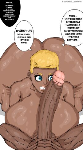 1boy 1girls 2d 2d_(artwork) ass balls big_ass big_balls big_breasts big_butt big_penis big_thighs blonde_hair blue_eyes breasts brother brother_and_sister bubble_ass bubble_butt cheating cheating_girlfriend child_bearing_hips cock_hungry cock_shock color colored comic dark-skinned_female dark-skinned_male dark-skinned_sub dark_skin dialogue english_text fat_ass female heart-shaped_pupils huge_ass huge_balls huge_butt huge_cock huge_nipples huge_thighs imminent_incest imminent_penetration imminent_rape imminent_sex incest incest_(lore) large_ass large_breasts large_penis larger_female little_brother long_penis male melletprout older_female older_female_and_younger_male older_sister original original_character original_characters penis penis_awe shocked small_but_hung text text_bubble thick_ass thick_legs thick_thighs uncensored wide_hips younger_dom_older_sub younger_male