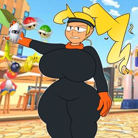 ass background_character background_characters big_ass big_breasts bodysuit breasts casual clothed female female_only huge_ass huge_breasts mario_(series) mario_kart nintendo public red_yoshi ring_fit_adventure ring_fit_trainee_(female) teaset_haliley yoshi