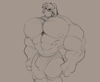 2021 abs absurd_res akita american_akita anthro bau_(melaisen) beard big_muscles big_pecs black_and_orange brown_background bulge canid canine canis clothing domestic_dog eyewear facial_hair fist glasses hi_res huge_muscles huge_pecs male mammal melaisen monochrome muscles muscular muscular_anthro muscular_male nipples pecs portrait simple_background smile solo spitz standing three-quarter_portrait three-quarter_view underwear