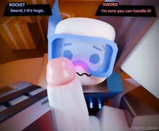 2boys 3d between_legs big_eyes big_penis blender_(software) blush blushing blushing_at_viewer cock dialogue english_text gay gloves goggles gripping gripping_cock gripping_penis imminent_oral in_between_legs inphernal male male_only nervous penis phighting roblox roblox_game robloxian rocket_(phighting) sweat sweatdrop sweating sword_(phighting) tagme text touching_penis twitter_username vyndix watermark