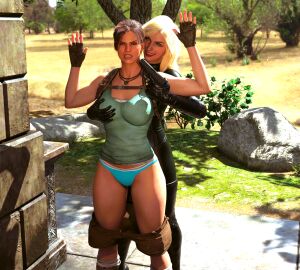 3d bethanyhunter bound brown_hair daz_studio female gun gunpoint lara_croft lara_croft_(classic) panties stripping tomb_raider