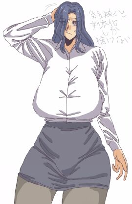 alternate_breast_size bangs bangs_over_eyes bangs_over_one_eye big_breasts black_hair blush breasts breasts_bigger_than_head color enormous_breasts female female_focus genderswap genderswap_(mtf) large_breasts long_hair maharirisu7318 melty_blood michael_roa_valdamjong no_background office_lady pantyhose plump red_eyes rule_63 sagging_breasts shirt skirt thick thick_thighs tsukihime type-moon vampire vampire_girl wide_hips