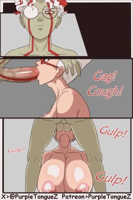1boy 1girls 2:3 age_difference animated ayase_seiko big_breasts big_penis blowjob breasts comic comic_page dandadan dick eyes_rolling_back female huge_breasts jiggle light-skinned_female light-skinned_male light_skin male milf older_female penis purpletonguez self_upload straight sword_swallowing_position takakura_ken_(okarun) takakura_ken_(okarun)_(transformed) text thighs throat_bulge throat_fuck vertical_video white_hair younger_male younger_penetrating_older