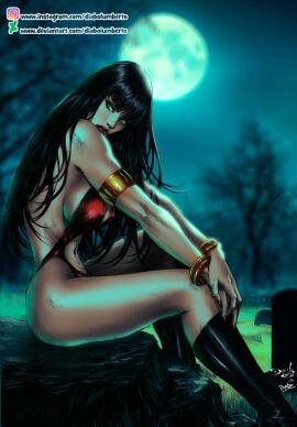 1girls 2024 artist_name big_breasts black_hair bracelet bracelets breasts cedric_humbert dacilio_costa deviantart deviantart_link deviantart_username dynamite_comics ed_benes_studio female female_only full_moon green_eyes huge_breasts instagram_username large_breasts light-skinned_female light_skin long_hair moon night night_sky pinup pose red_clothing red_lips red_lipstick red_sling_bikini revealing_clothes sideboob sitting sling_bikini solo vampire_girl vampirella vampirella_(series)