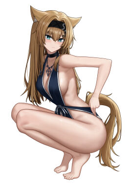 1girls animal_ears arknights breasts female female_only gaai headband horn_(arknights) sideboob swimsuit tail wolf_ears wolf_girl