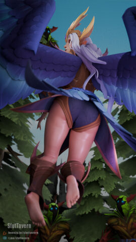 1girls 3boys 3d armor armored_female armpits arms_behind_head ass blender blender_(software) blender_cycles cloud clouds creep_(dota_2) crown dota dota_2 feathered_wings feathers feet female female_focus flying foot_fetish forest forest_background jungle male sluttavern thighs vengeful_spirit_(crownfall) white_hair wings