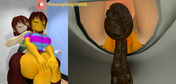 (theusagiboy1406) 2girls 3d 3d_(artwork) 3d_model 3d_render anus ass ass_focus bare_ass bathroom big_ass big_breasts big_butt blue_shirt bottomless brown_hair chara closed_eyes feces female female_focus female_only frisk frisk_(undertale) green_shirt half-dressed half_naked half_nude pale-skinned_female pale_skin patreon patreon_logo patreon_username pussy scat sfm sharing sharing_toilet shit shitting source_filmmaker sweater thick_ass thick_legs thick_thighs toby_fox toilet toilet_use turd turd_hanging_out undertale undertale_(series) voluptuous voluptuous_female