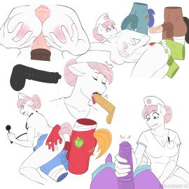 anal anal_sex animal_genitalia animal_penis anthro areola balls bandage black_balls black_genitals black_penis blue_balls blue_eyes blue_genitals blue_penis breast_play breasts clothing dialogue double_penetration earth_pony english_text equid equine equine_genitalia equine_penis female friendship_is_magic fur genitals group group_sex hair hair_bun handjob hasbro hat headgear headwear hi_res horse male male/female mammal medial_ring my_little_pony nipples nurse nurse_clothing nurse_hat nurse_headwear nurse_redheart oral penetration penile penis pink_hair pony purple_genitals purple_penis red_balls red_genitals red_penis sex shallowwin small_penis small_penis_appreciation text threesome titjob vulva white_body white_fur