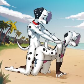 101_dalmatian_street 101_dalmatians 1boy 1girls bikini black_and_white_fur brother_and_sister collar dalmatian diacordst diacordst_(artist) disney doggy_style dolly_(101_dalmatians) domestic_dog dylan_(101_dalmatians) female fingerless_gloves fur furry furry_female furry_only furry_tail incest male male/female orgasm_face paws public public_sex sex tagme toeless_legwear
