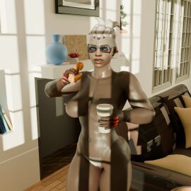 3d african african_female ass breasts croissant dark-skinned_female dark_skin female gilf grey_hair lacoux3d overwatch overwatch_2 pubes pussy sojourn_(overwatch)