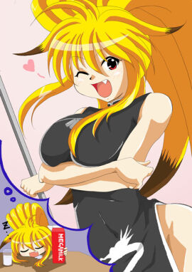 1girls 2008 alternate_breast_size arms_under_breasts ass bandai_namco big_breasts blonde_hair bottomless breasts capcom china_dress cute_fang dream drooling female heart hearts_around_head high_ponytail imagining long_hair milf namco_x_capcom one_eye_closed open_mouth ponytail project_x_zone red_eyes sleeping solo staff wink winking winking_at_viewer xiaomu