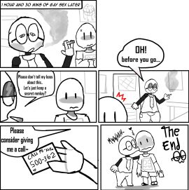 bedroom_eyes blush blushed_face comic_page comic_panel comic_strip el_sick english_text femboy grey_skin kissing_cheek male male_focus male_only oc phone_number smile smoking smoking_cigarette smooch speech_bubble speech_bubbles tagme_(character)