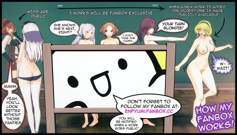 3d 6+girls 6girls anna_(fire_emblem) anna_(fire_emblem_warriors) ass back bangs bare_arms bare_back bare_legs barefoot big_ass black_panties blonde_hair blue_eyes breasts brown_hair completely_nude constance_von_nuvelle crossover embarrassed english_text exhibitionism female female_only femsub fire_emblem fire_emblem:_three_houses fire_emblem_awakening fire_emblem_warriors glasses grey_hair haru_okumura honkai:_star_rail honkai_(series) humiliation kafka_(honkai:_star_rail) legs long_hair lysithea_von_ordelia medium_breasts multiple_females multiple_girls nude nude_female panties persona persona_5 ponytail public pushing red_eyes red_hair short_hair small_breasts text thighhighs twintails underwear yellow_hair yumi_(artist)