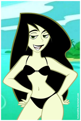 1girls black_bikini black_hair cartoongirls disney disney_channel female kim_possible shego swimsuit