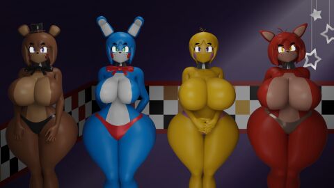 3d 4girls alternate_breast_size android animatronic anthro bear_girl big_breasts blue_body blue_fur blue_hair blue_skin bonnie_(fnia) bow bowtie breasts brown_body brown_fur brown_hair bunny_ears bunny_girl bunny_tail camera camera_view chica_(fnia) chicken_girl cleavage collage cometfnia ear edit edited featureless_breasts female female_only five_nights_at_freddy's five_nights_in_anime five_nights_in_anime_rebooted fnaf fnia fox fox_ears fox_girl foxy_(fnaf) foxy_(fnia) freckles freckles_on_face freddy_(fnia) furry gigantic_breasts green_eyes huge_breasts multiple_females multiple_girls no_nipples pose posing rabbit rabbit_girl red_body red_fur red_hair red_panties red_skin red_thong ribbon robot robot_girl robot_humanoid seductive stage thighs thong toy_bonnie_(fnaf) toy_bonnie_(fnia) toy_chica_(fnaf) toy_freddy_(fnaf) white_body white_fur white_skin yellow_body yellow_hair yellow_skinned_female