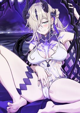 1girls arknights cameltoe eblana_(arknights) female female_only horns hpapo necrass_(arknights) swimsuit tail