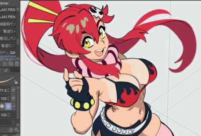 1girls big_breasts bikini_top breasts cleavage female fingerless_gloves gloves motisma_1 navel ponytail red_hair short_shorts shorts skindentation tan_skin tanline tengen_toppa_gurren_lagann thighhighs wip yellow_eyes yoko_littner