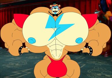 animated bara five_nights_at_freddy's five_nights_at_freddy's:_security_breach fnaf freddy_(fnaf) freddy_fazbear gif glamrock_freddy_(fnaf) hyper hyper_muscles male muscles pec_bounce pecs solo what yaoi