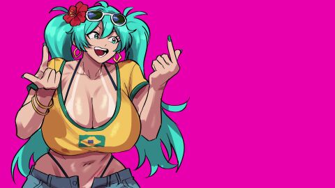 1girls animated big_breasts big_thighs blue_hair brazil brazilian brazilian_female brazilian_flag brazilian_miku breasts dancing dark_skin female female_only geulimykun_(skbyunea413) hatsune_miku huge_breasts shorts solo solo_female sunglasses tanned tanned_female tanned_skin twintails vocaloid