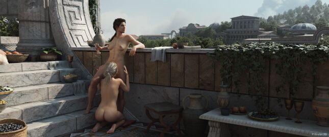2girls 3d ancient_greece ass assassin's_creed_(series) assassin's_creed_odyssey blonde_hair breasts breasts_out brown_hair cunnilingus eating_pussy exposed_breasts female greek greek_female kassandra kassandra_(assassin's_creed) kneeling kneeling_oral_position koelet3d lesbian_sex on_knees outdoor_nudity outdoor_sex outdoors scenery scenic sipping widescreen yuri