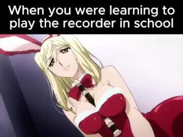 1girls 3boys big_breasts breasts bunnysuit female flute male shitpost subtitled tagme video