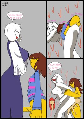 1boy 1girls 2d anthro artist_request big_breasts breasts comic cum cum_in_pussy cum_inside english_text female frisk furry human humanoid male milf pussy sex tagme tagme_(artist) talking text toriel undertale undertale_(series)