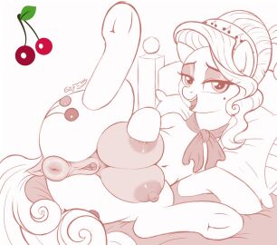 animal_genitalia animal_pussy anus bedroom_eyes big_crotchboobs breasts cherry_jubilee_(mlp) crotchboobs equid equine equine_genitalia equine_pussy eyelashes female friendship_is_magic genitals godoffury hair hasbro hi_res looking_at_viewer mammal mature_female my_little_pony narrowed_eyes nipples open_mouth open_smile pillow pussy seductive smile spread_legs spreading tongue tongue_out