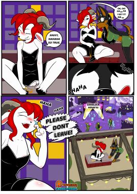 absurd_res anthro areola ass balls bangs bent_over big_ass big_breasts big_butt black_body black_clothing black_dress black_eyebrows black_eyes black_fur black_hair black_nose blush bodily_fluids bovid breasts brown_body brown_fur canid canine canis caprine city closed_eyes clothed clothing colored comic comic_panel digital_drawing_(artwork) digital_media_(artwork) dobermann domestic_dog dress duo english_text exhibitionism eyebrows full-length_portrait fur furry futanari genitals goat grin hair hi_res hooves horn huge_breasts intersex line_art mammal night no_bra no_underwear outside party pinscher portrait red_hair side_boob sitting small_breasts smile speech_bubble spoogiehowl spread_legs spreading standing story tears teeth text tight_clothing tongue tongue_out white_body white_fur