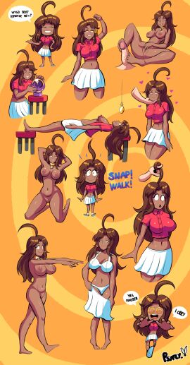 @_@ absurdres ahoge amber_(peefix) brown_hair catalepsy coin collar drooling female femsub footjob happy_trance highres hypnosis mind_control naked naked_female orb pendulum pocket_watch psyfly self_hypnosis skirt undressing zombie_walk