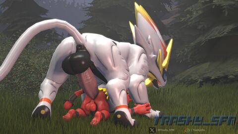 3d_(artwork) absurd_res anal anal_sex anthro ass balls breed deity digital_media_(artwork) doggy_style duo erection felid feral forest from_behind_position fur generation_7_pokemon genitals hi_res horn incineroar legendary_pokemon lion male male/male male_penetrated male_penetrating male_penetrating_male mammal muscular muscular_anthro muscular_male mythological_creature mythology nintendo nude open_mouth outside pantherine penetration penile penis plant pokemon pokemon_(species) red_body red_fur sex solgaleo source_filmmaker_(artwork) tail tiger trashy_sfm tree white_body white_fur